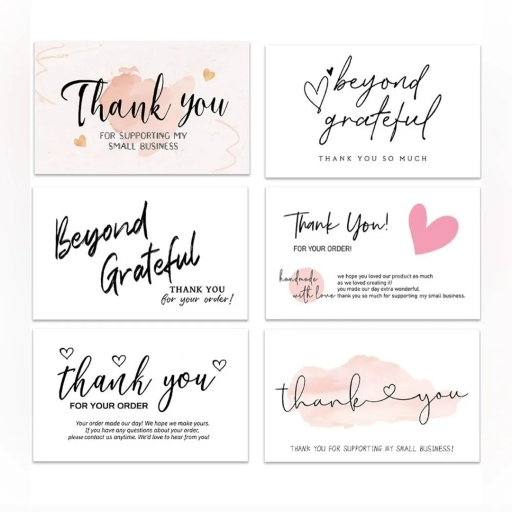 300PCS Thank You For Supporting My Business White Cards, 6 Styles- 2